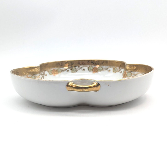 Antique Noritake Morimura Nippon Scalloped Dish with Moriage Gilding and Handles - Picture 9 of 12